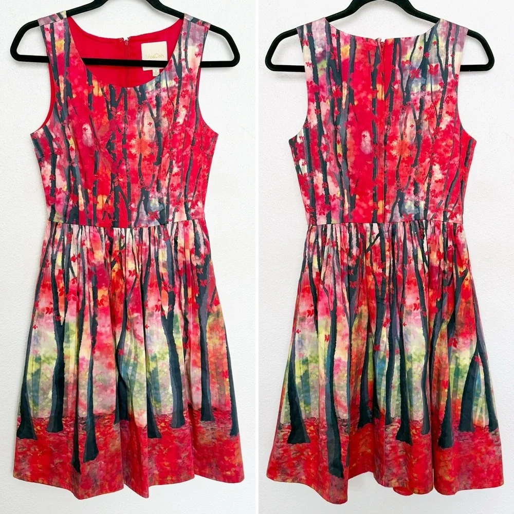 Modcloth Dresses | Modcloth Thicket Frondescent Fete Enchanted Forest Print A-Line Dress | Color: Black/Red | Size: S | Lauraitz's Closet